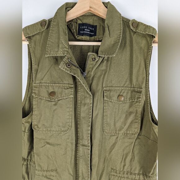 LOVE TREE Women's Green Military-Style Vest Jacket With Pockets Size Medium - Picture 5 of 6